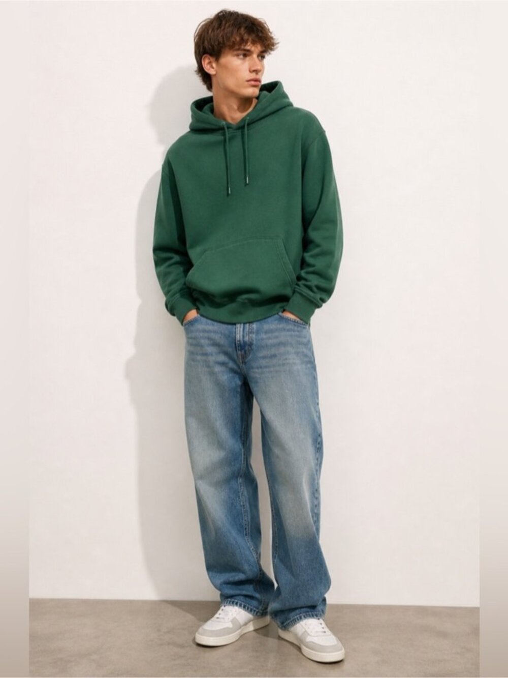 H&M Relaxed Fit Green Pullover Hoodie Size L